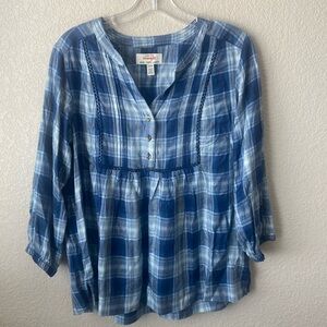 WRANGLER Ladies' White Plaid Blouse 3/4 Bracelet Sleeves Sz S